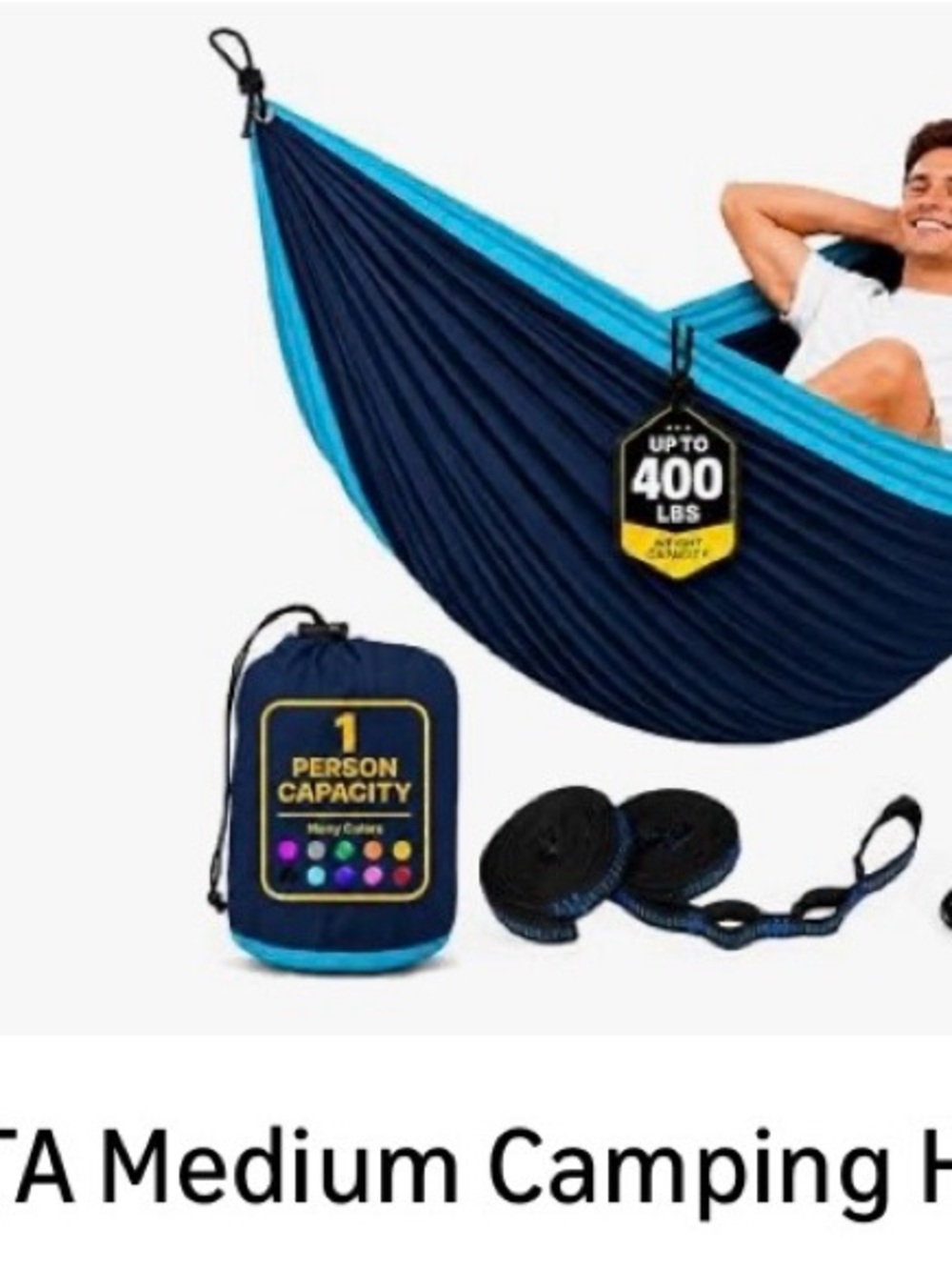 Navy and Teal Single-Person Camping Hammock